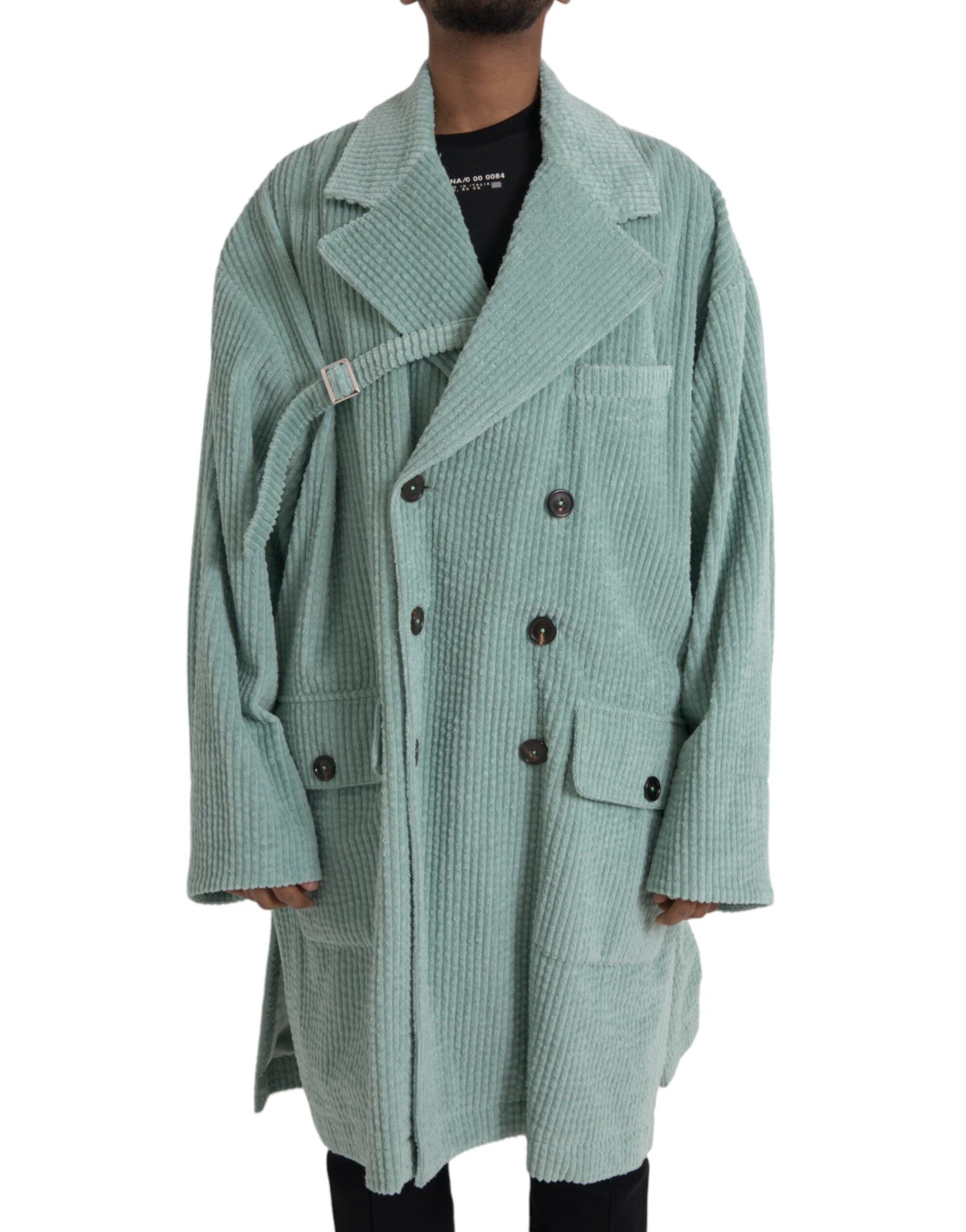 Double-Breasted Cotton Coat — Blue