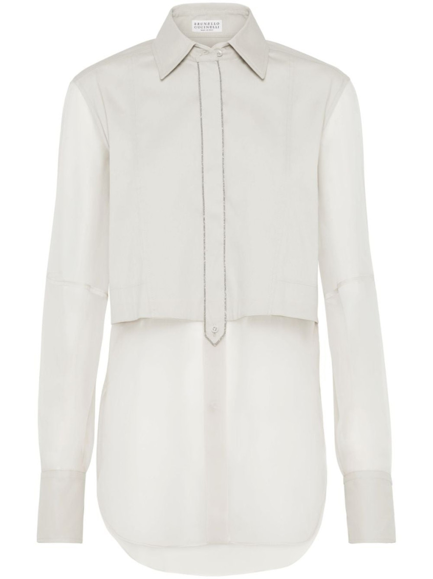 Monili-embellished layered shirt - Neutrals