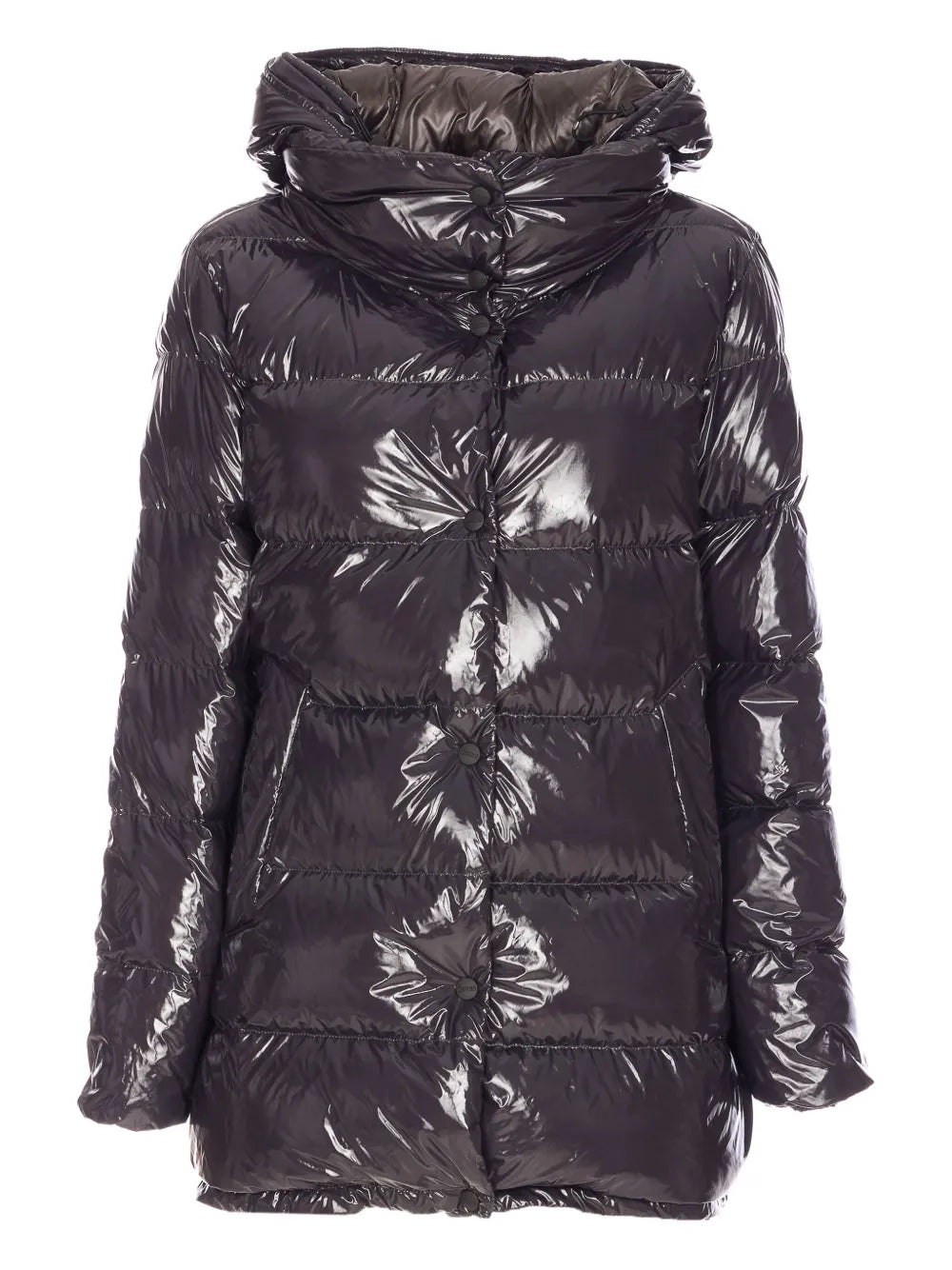 Press-Stud Hooded Padded Down Jacket — Black