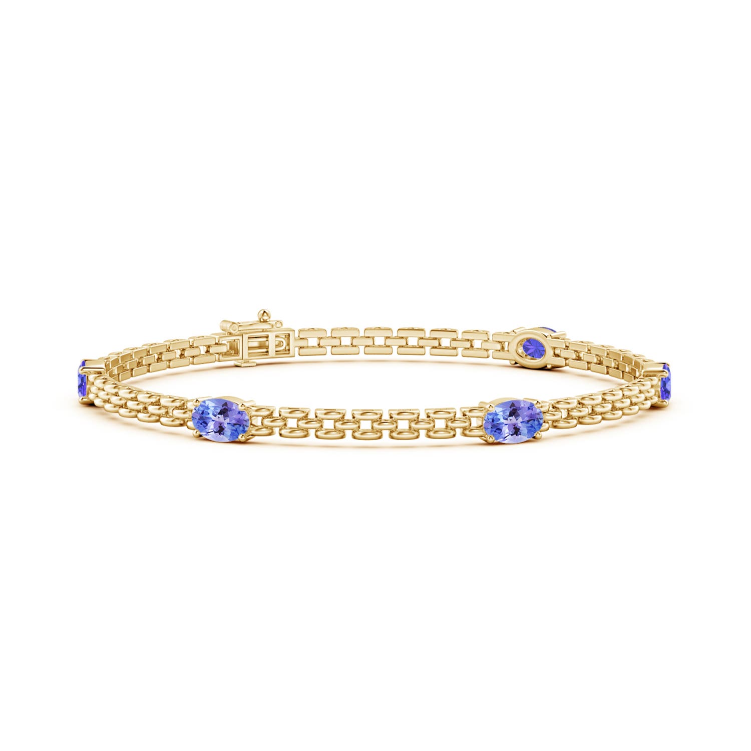 Angara 2.5 Carats Five Stone Oval Tanzanite Station Link Bracelet in 14K Yellow Gold