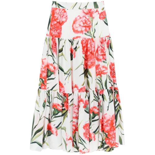 Floral-print tiered maxi skirt - White