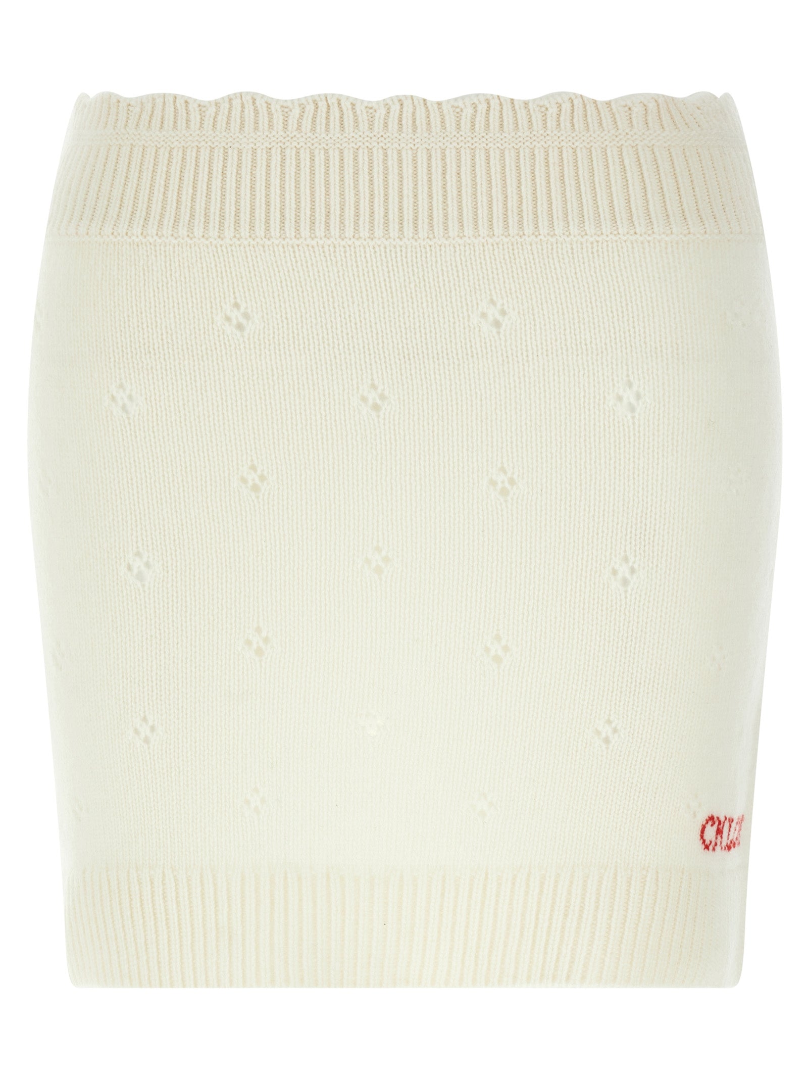 Wool and Cashmere Openwork Skirt — White