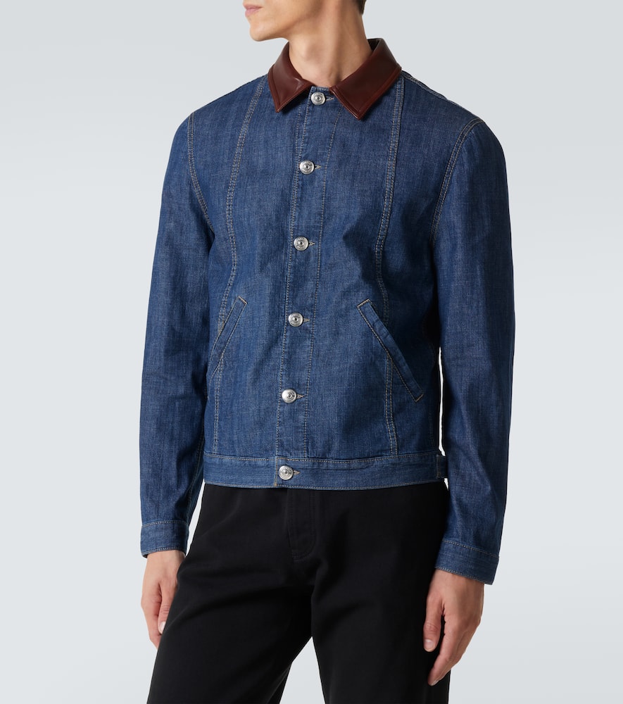 Leather-trimmed denim jacket