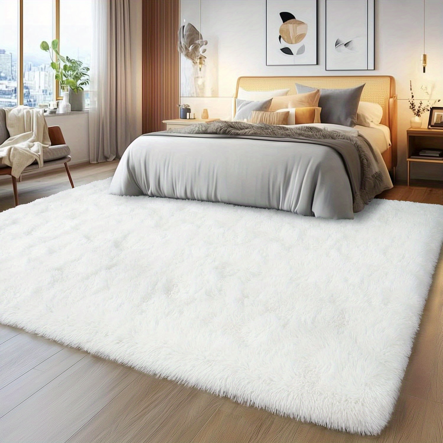 TEMU Large Area Rugs For Living Room Cream Shag Rug For Bedroom Non-slip Ultra Fluffy Rug Modern Plush Carpet For Room Dorm Fuzzy Rug For Home Decor