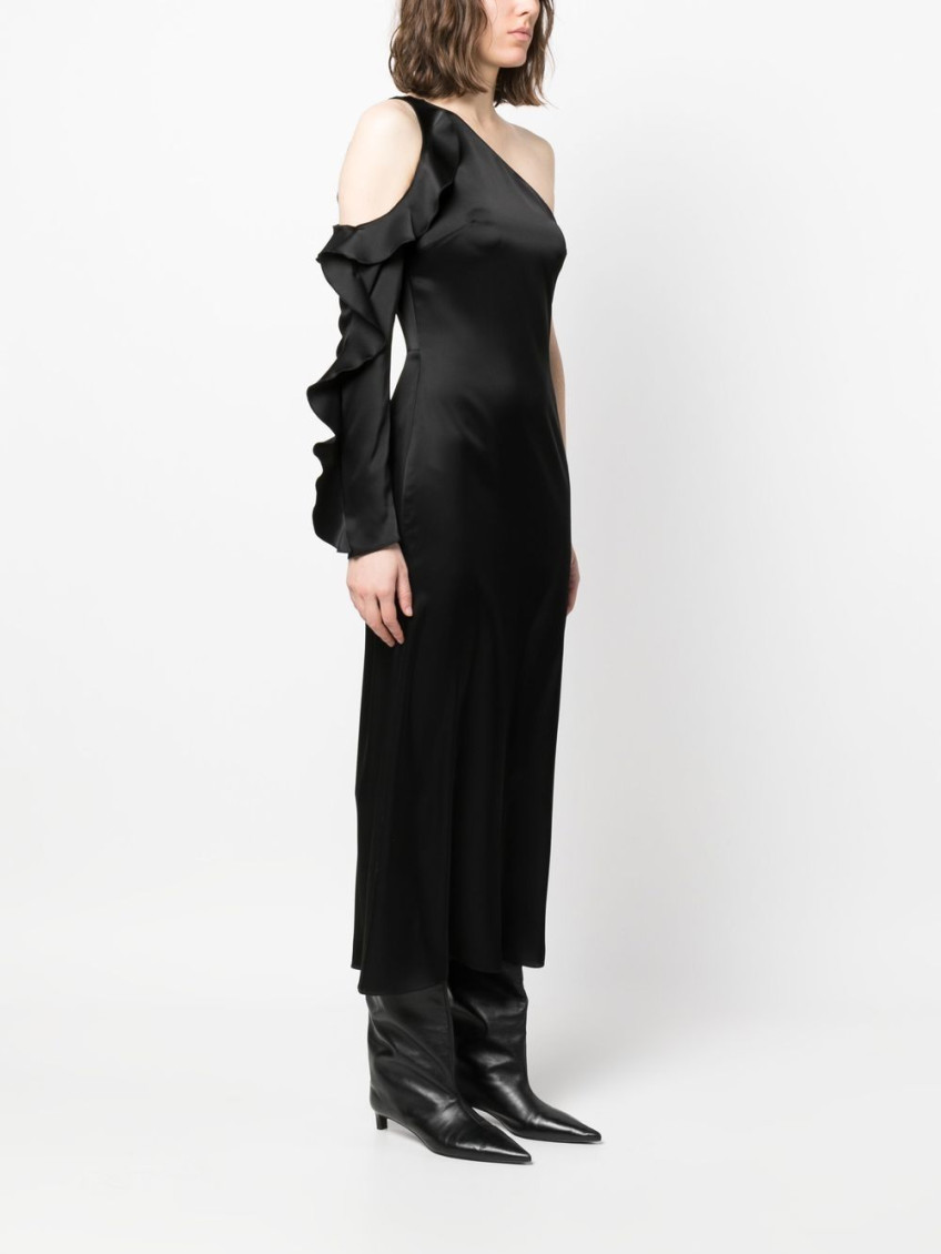 - Ruffle Detail One Shoulder Midi Dress
