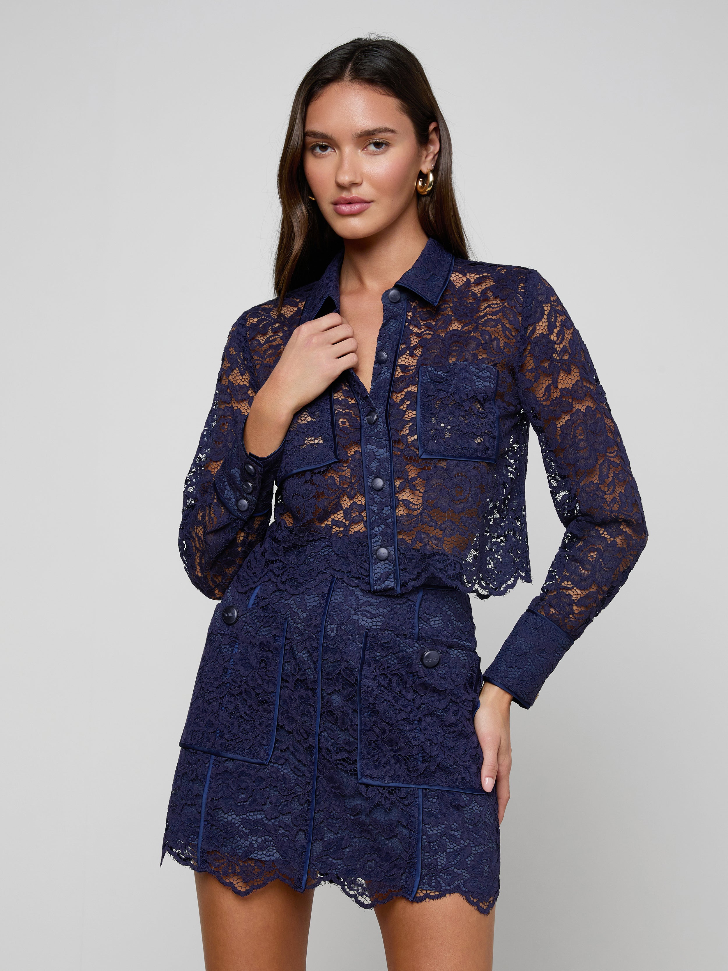 Roelle Lace Blouse Top In Midnight