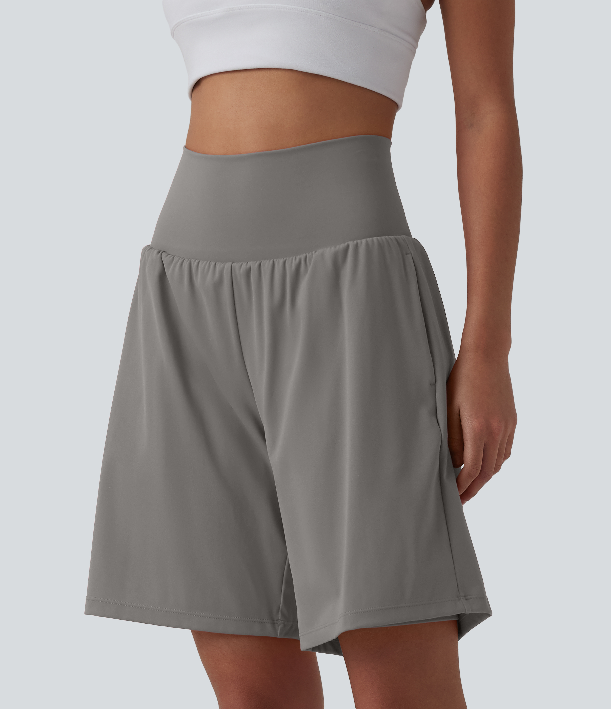 "SoftlyZero™ Airy Super High Waisted 2-in-1 Cool Touch Yoga Shorts 9"" with Pockets Gym Short - Steeple Gray