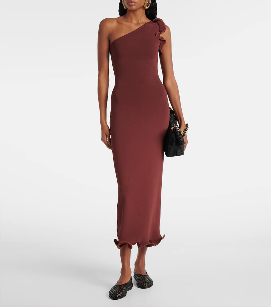 Knitted ruffled midi dress