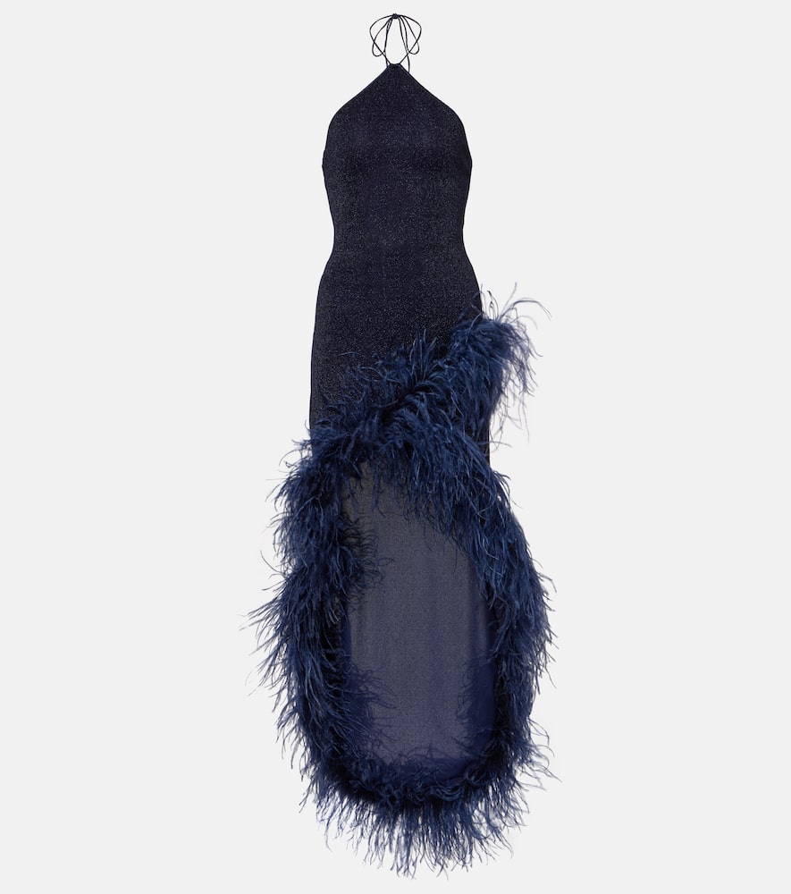 Oséree Lumière Plumage feather-trimmed maxi dress