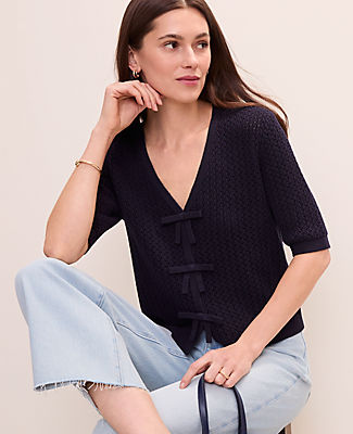 Ann Taylor Textured Stitch Bow Cardigan