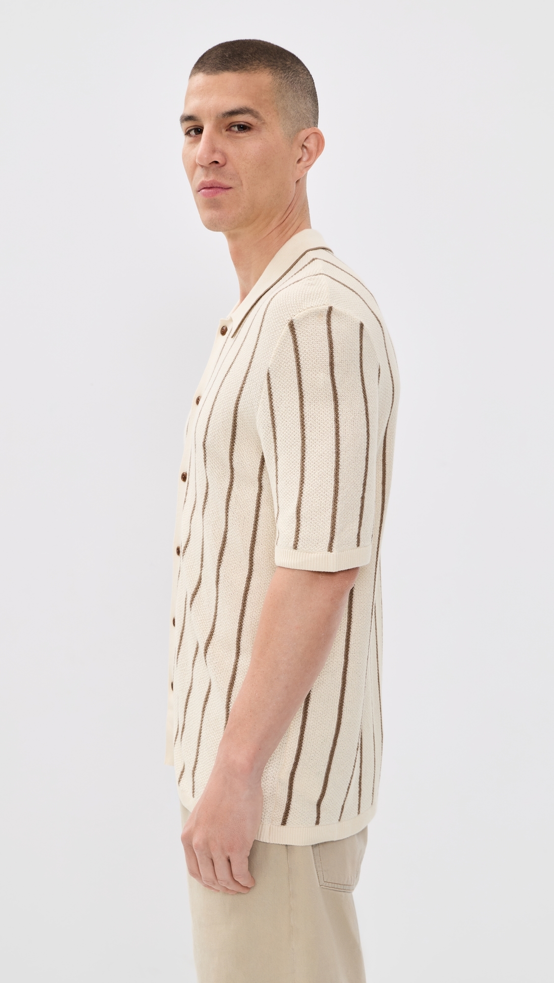 Sweater Shirt Cream Walnut Stripe