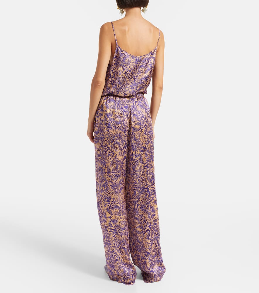 Floral silk satin wide-leg pants