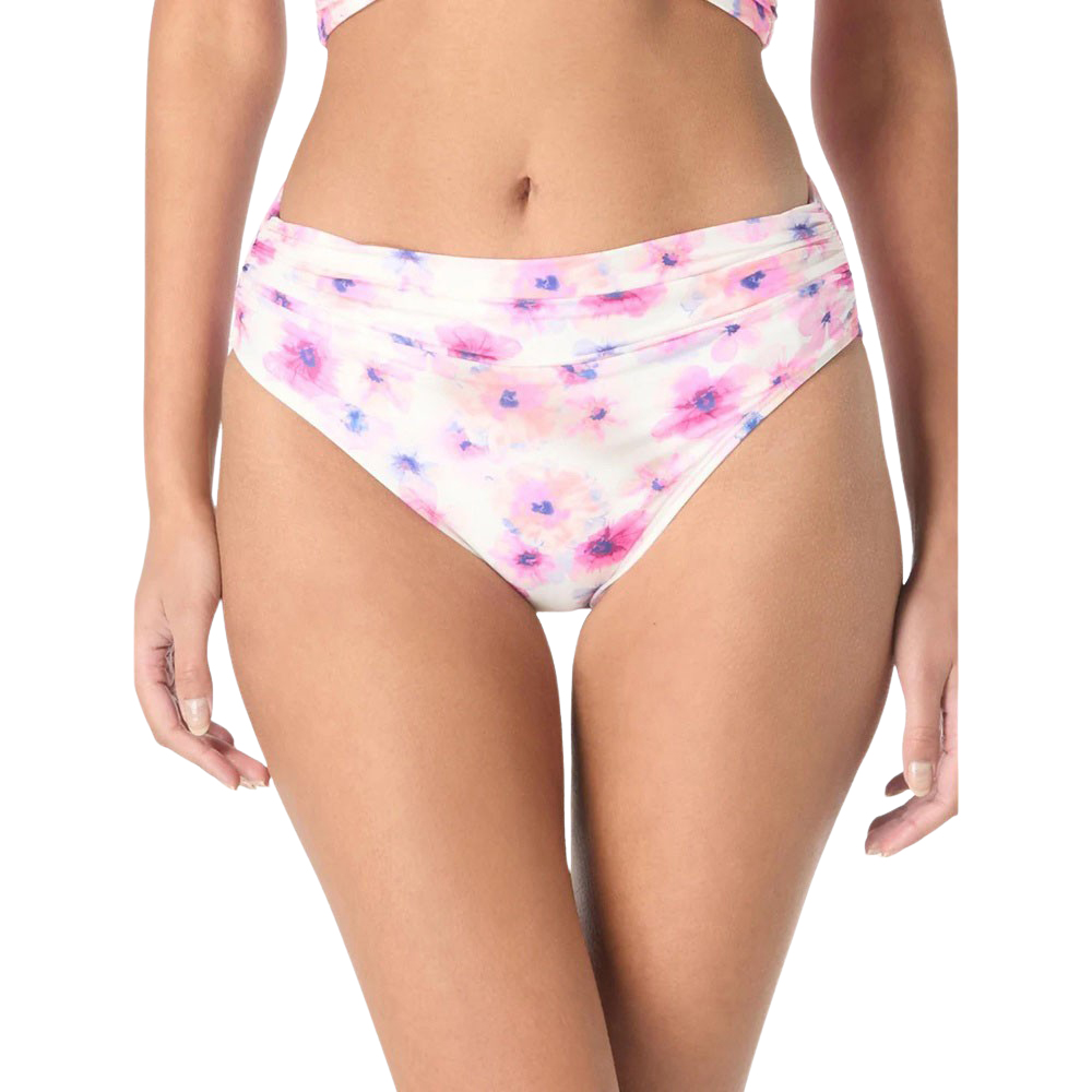 White Multi Colored Printed Shirred-side Bikini Botto