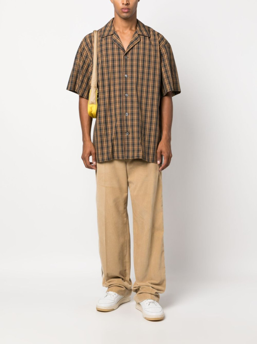 Crochet-stripe cotton corduroy trousers - Neutrals