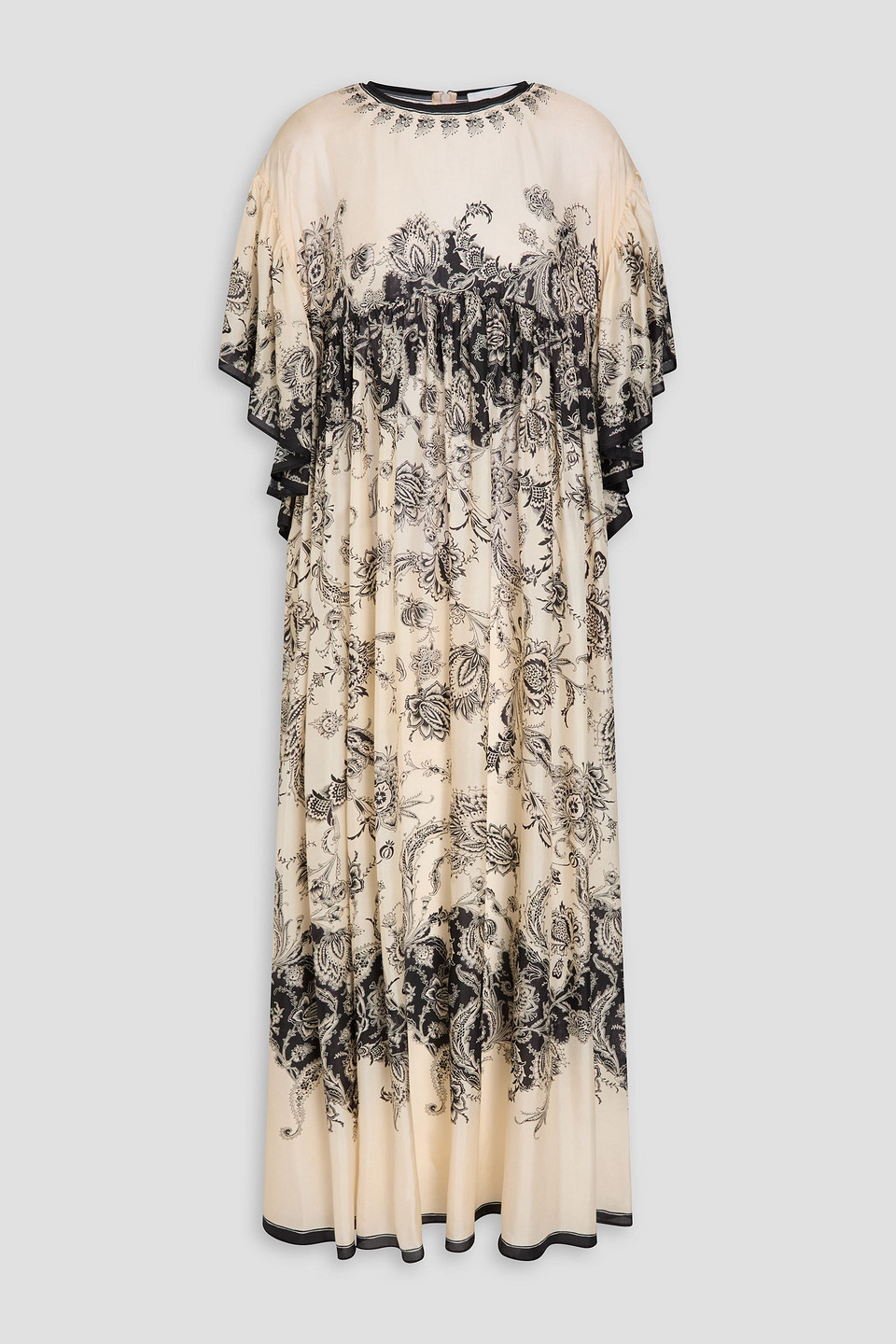 Floral-print silk-habotai maxi dress - White - 3
