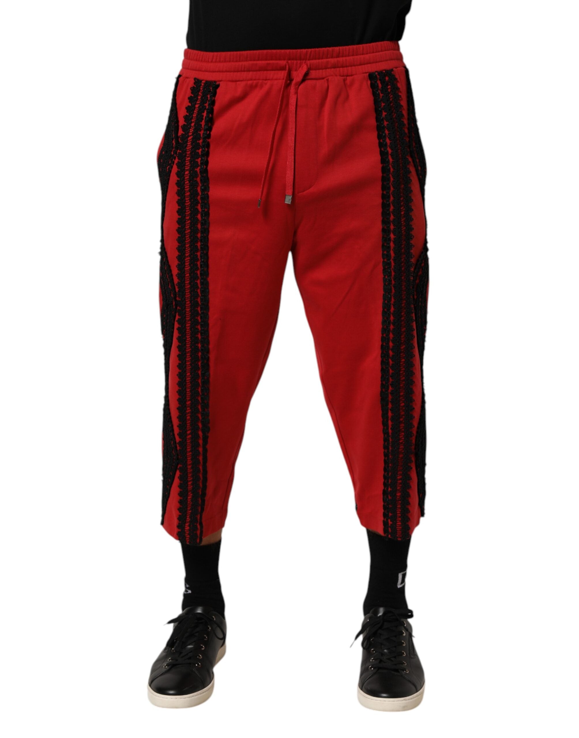 Embroidered Cotton Joggers — Red