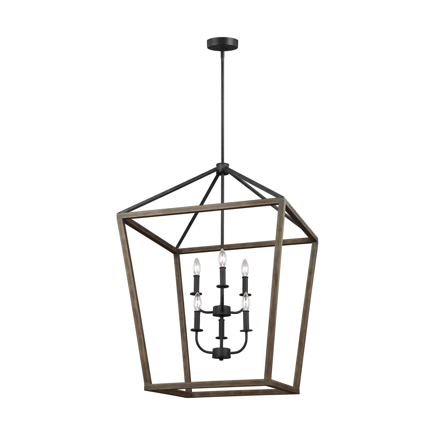 Visual Comfort Studio Gannet 6-Light Chandelier in Weathered Oak Wood And Antique Forged Iron by Sean Lavin