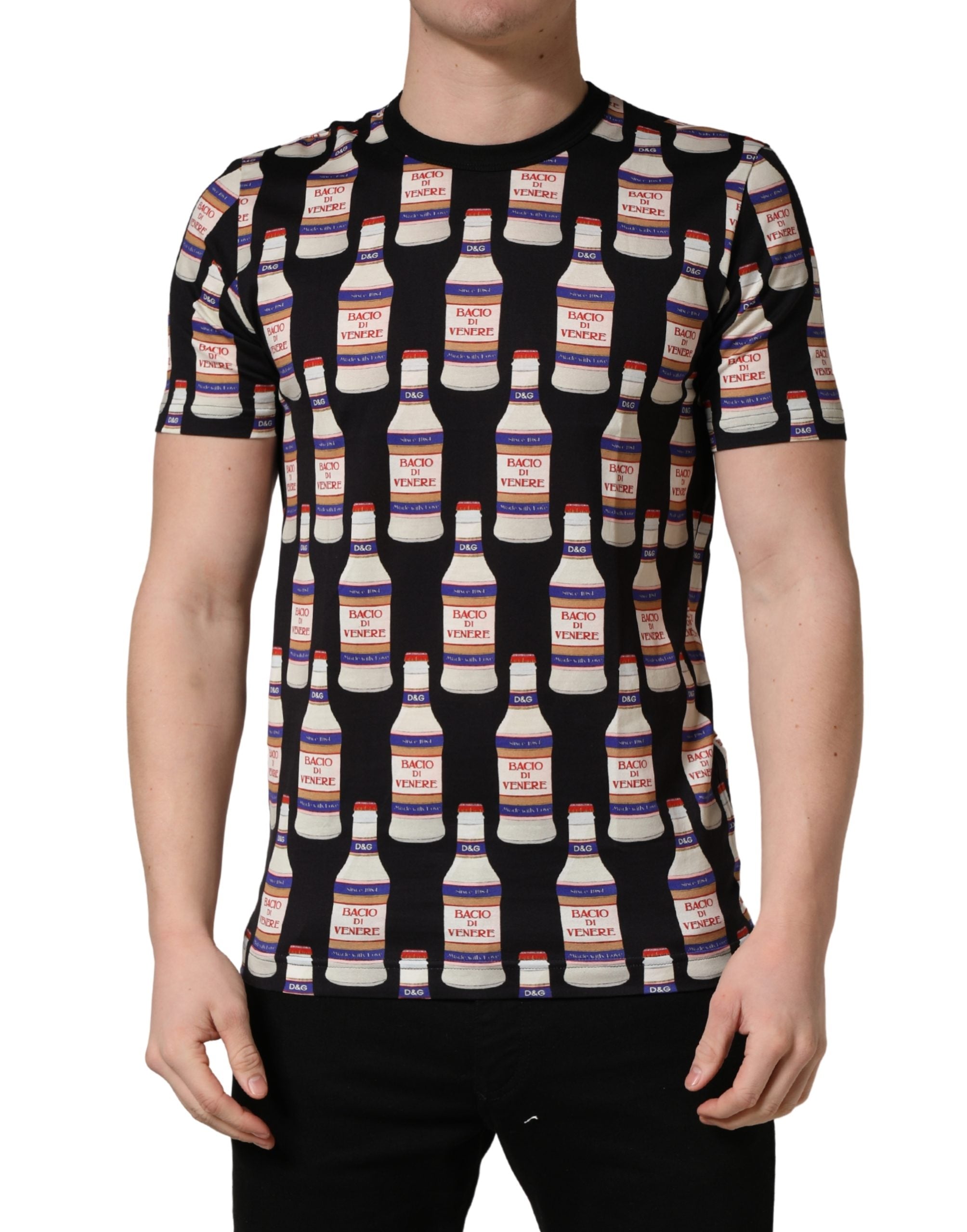 Bottle Print Cotton T-Shirt — Black