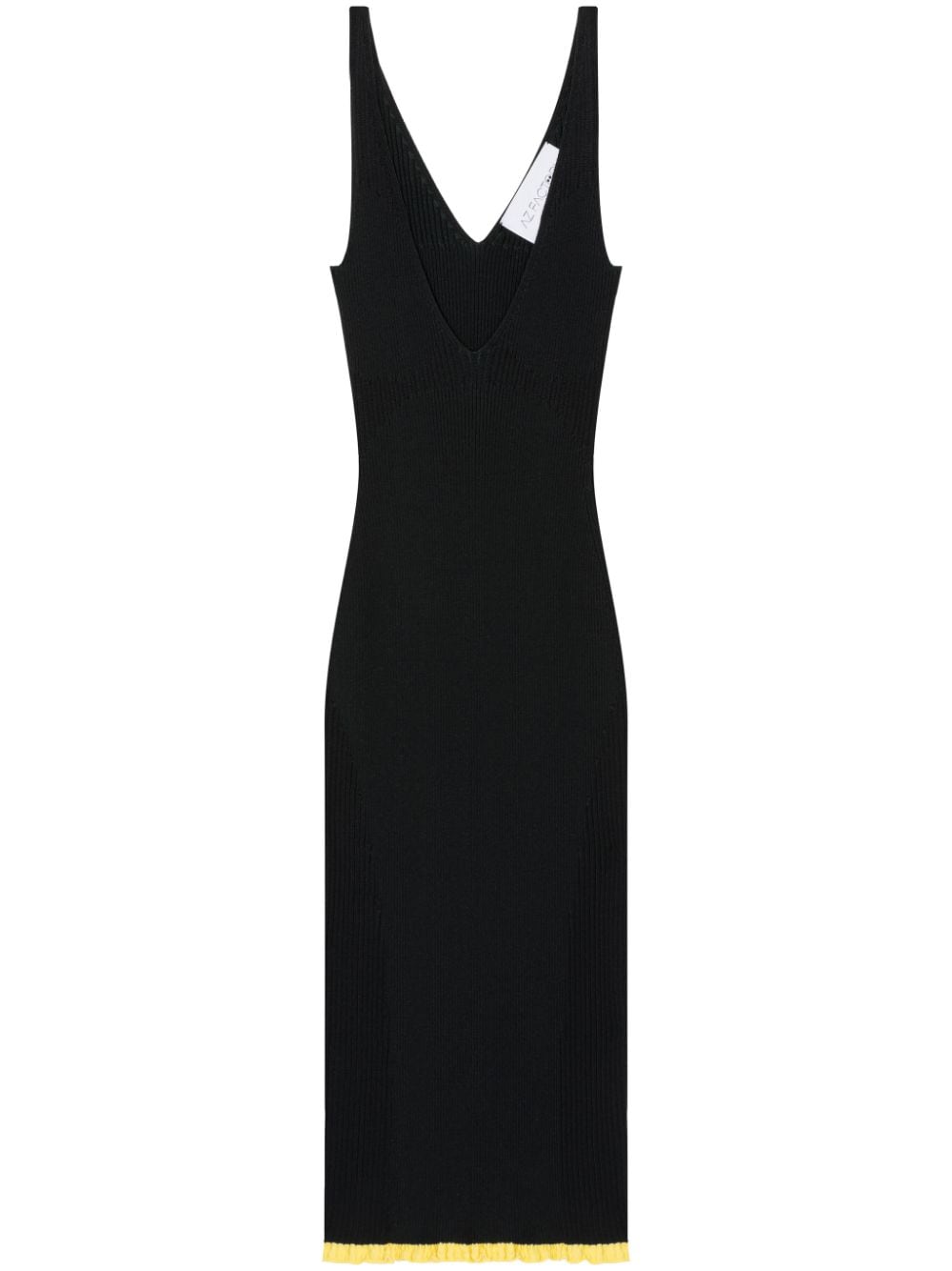 Ribbed Knit V-Neck Dress — Black