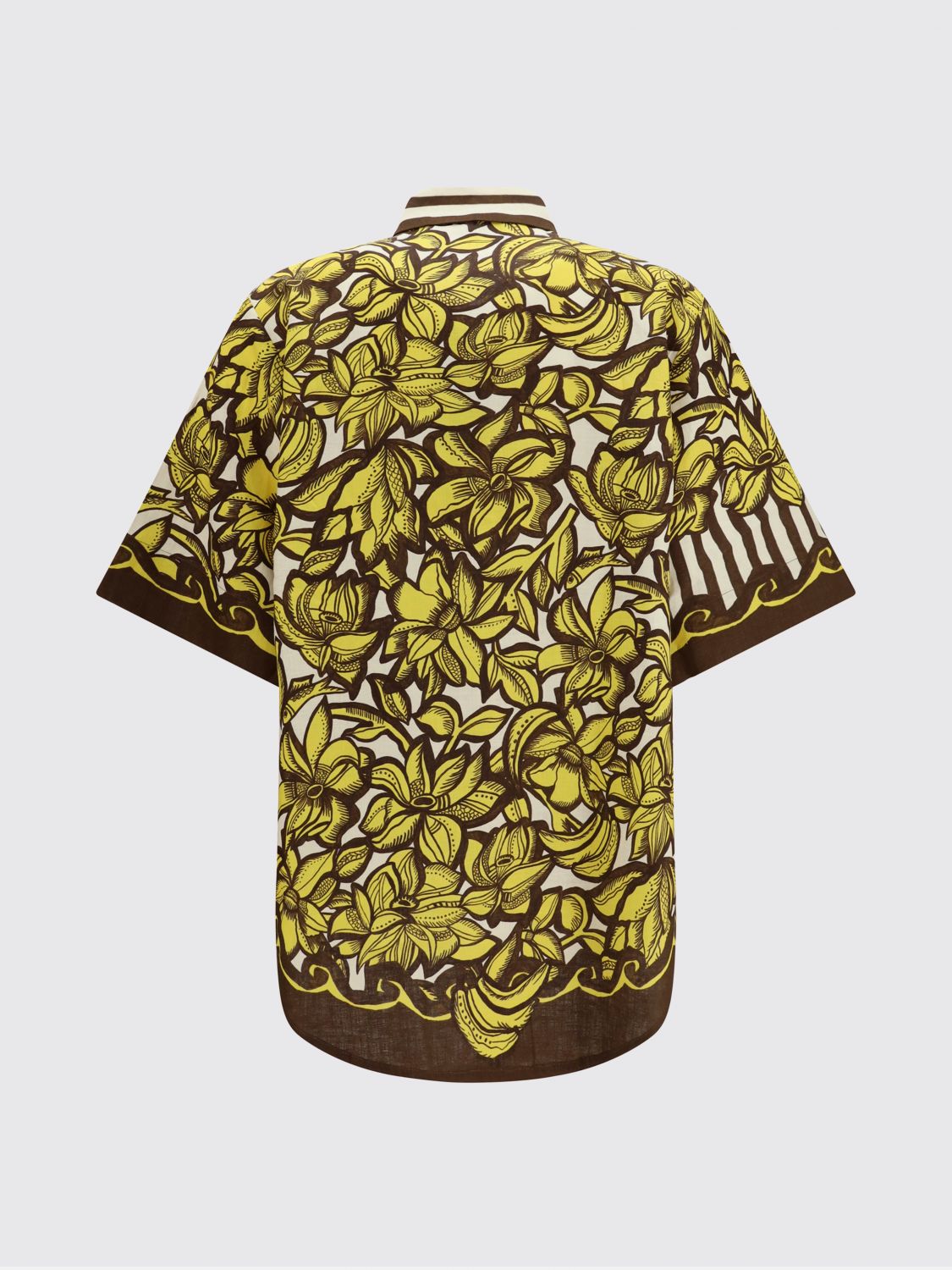 Floral Print Short-Sleeve Hemp Shirt with Logo