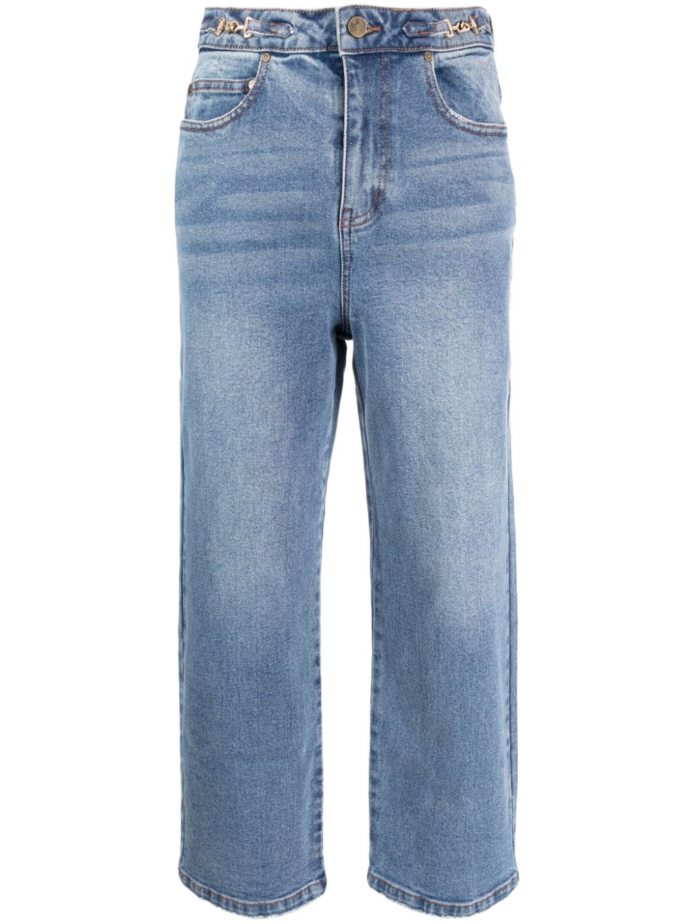 Horsebit-embellished mid-rise straight-leg jeans - Blue