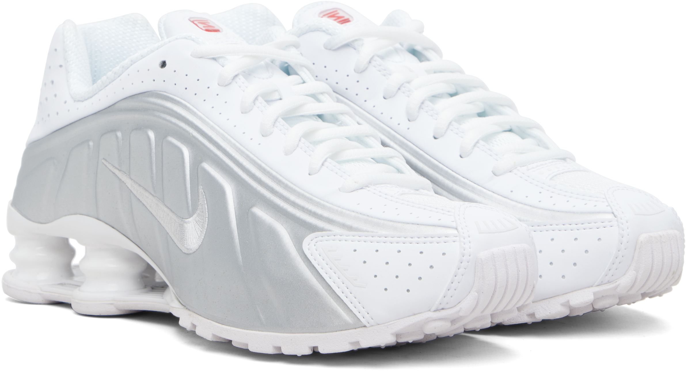 White & Silver Shox R4 Sneakers