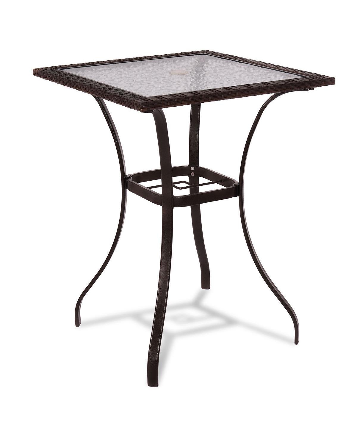 28.5 Inch Outdoor Patio Square Glass Top Table with Rattan Edging - Mix Brown