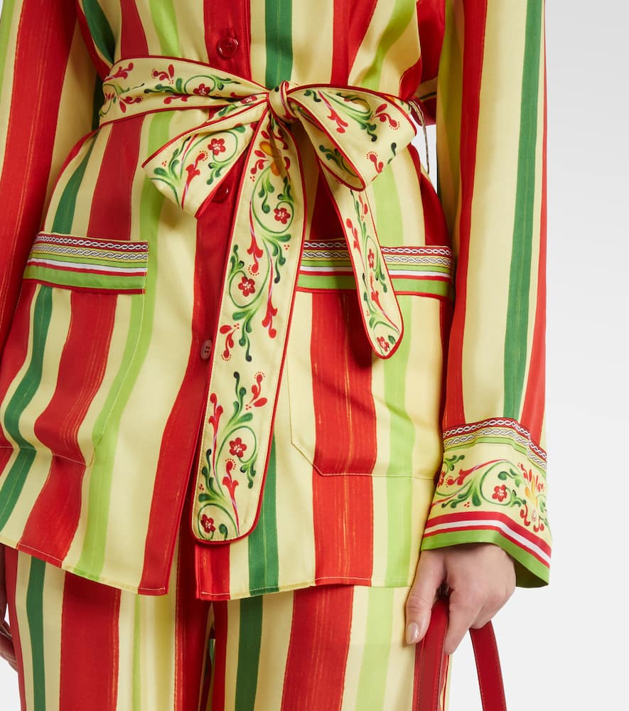 Belted striped silk shirt