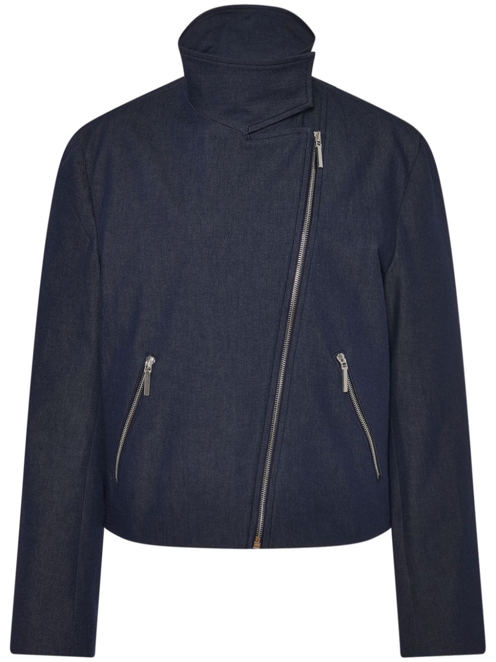 Funnel-neck twill-weave jacket - Blue