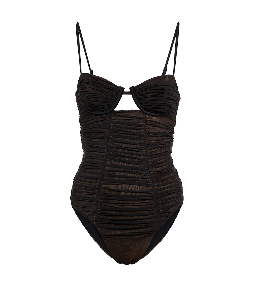 Self-Portrait Mesh ruched swimsuit