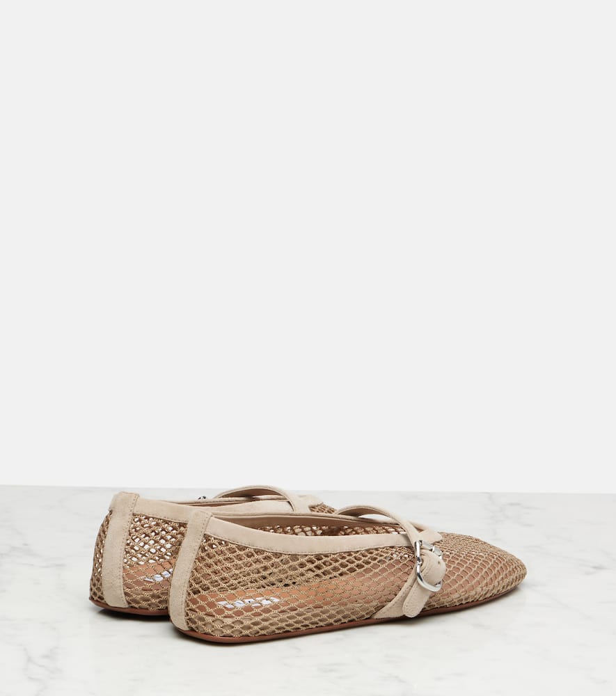 Alaïa Suede-trimmed fishnet ballet flats