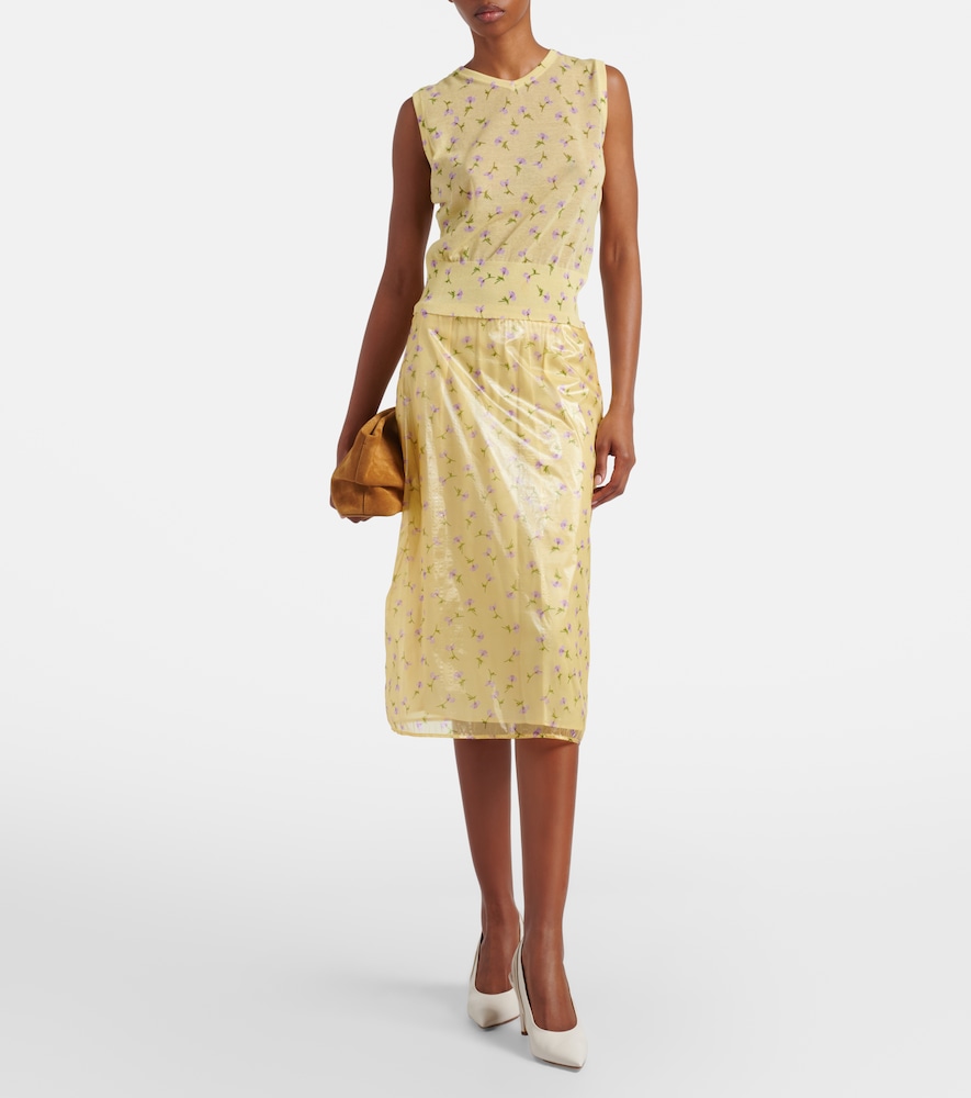 Floral organdy midi skirt