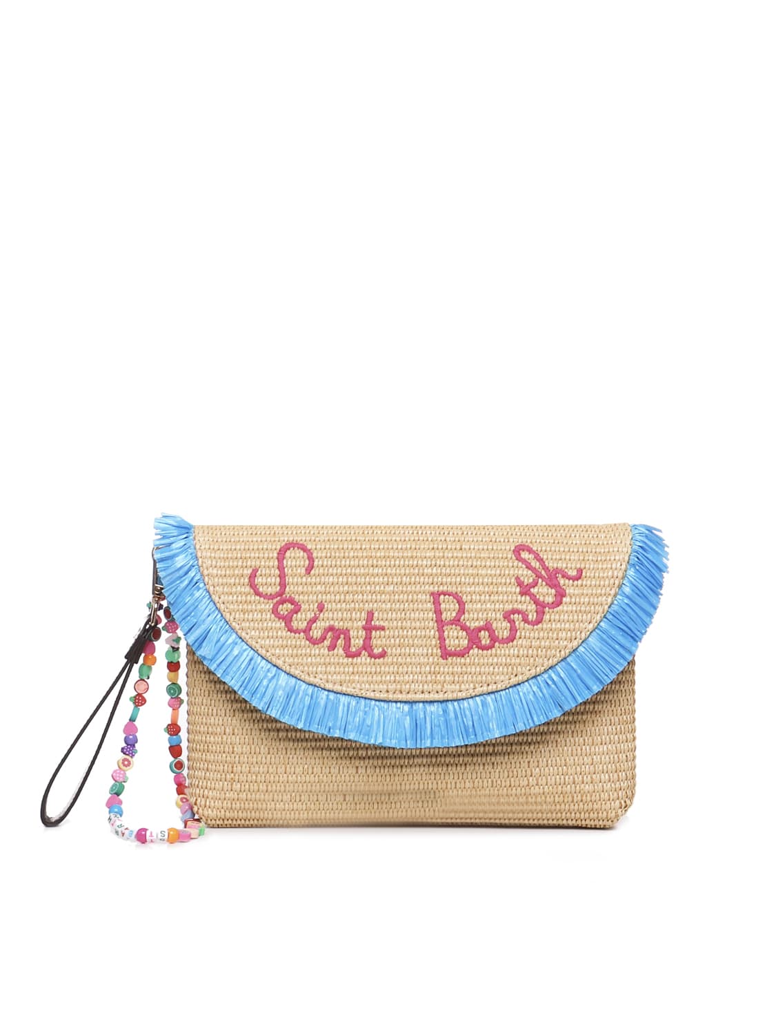 Straw Handbag With Fringes And Fruits