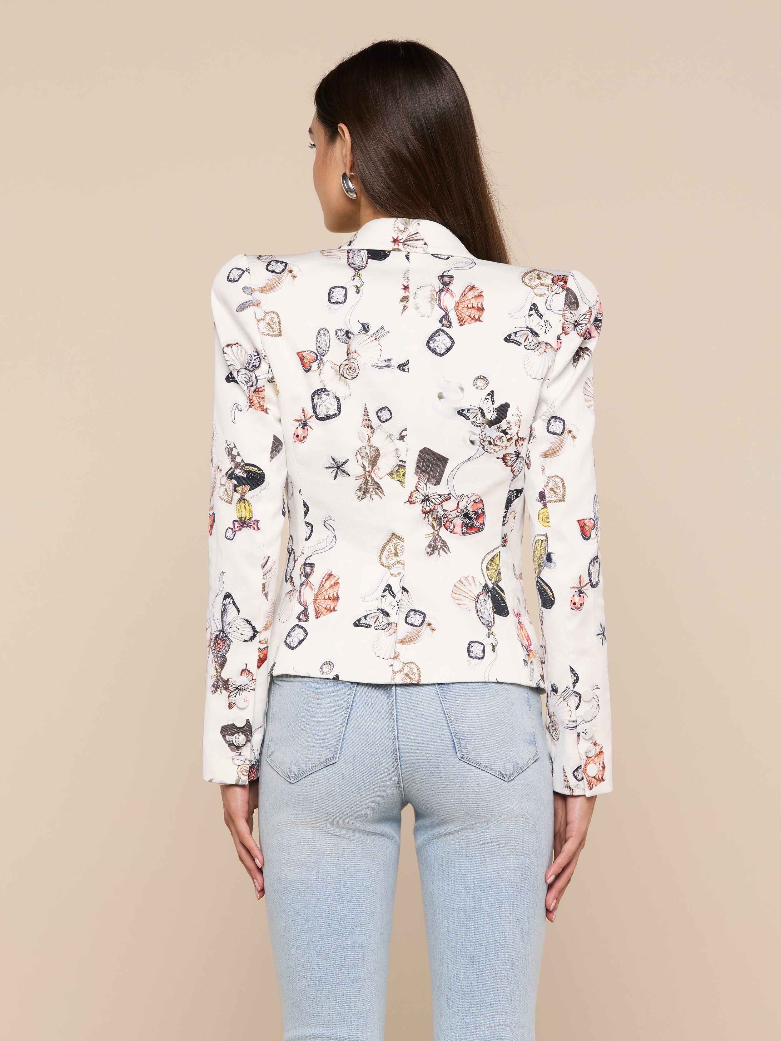 Bethany Structured Blazer In Ecru Multi Lock Butterfly