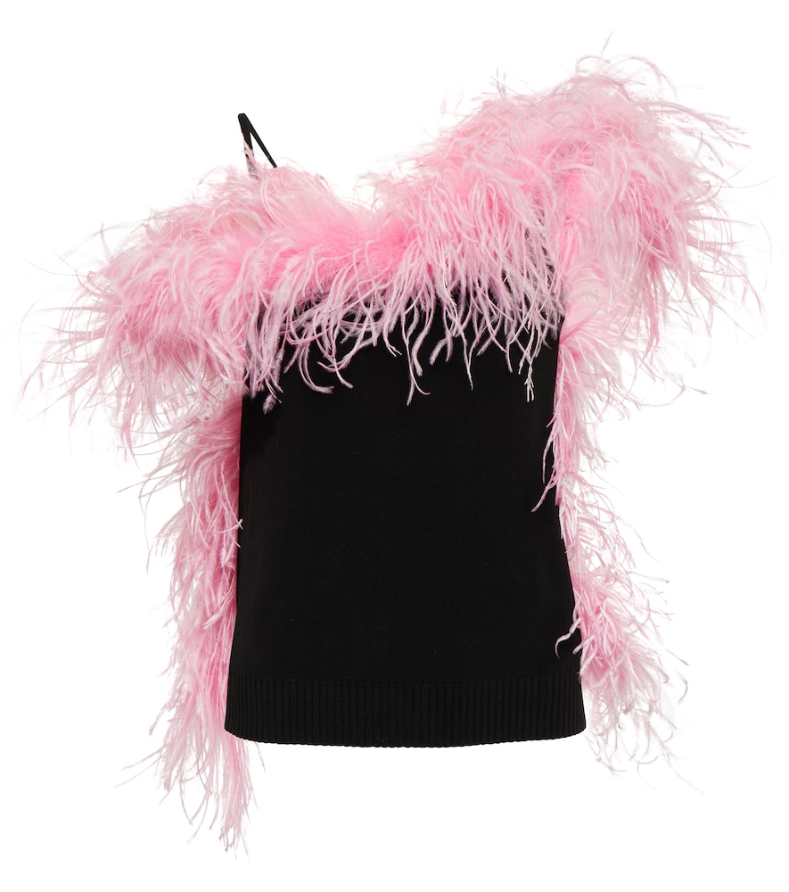 Feather-trimmed knitted top
