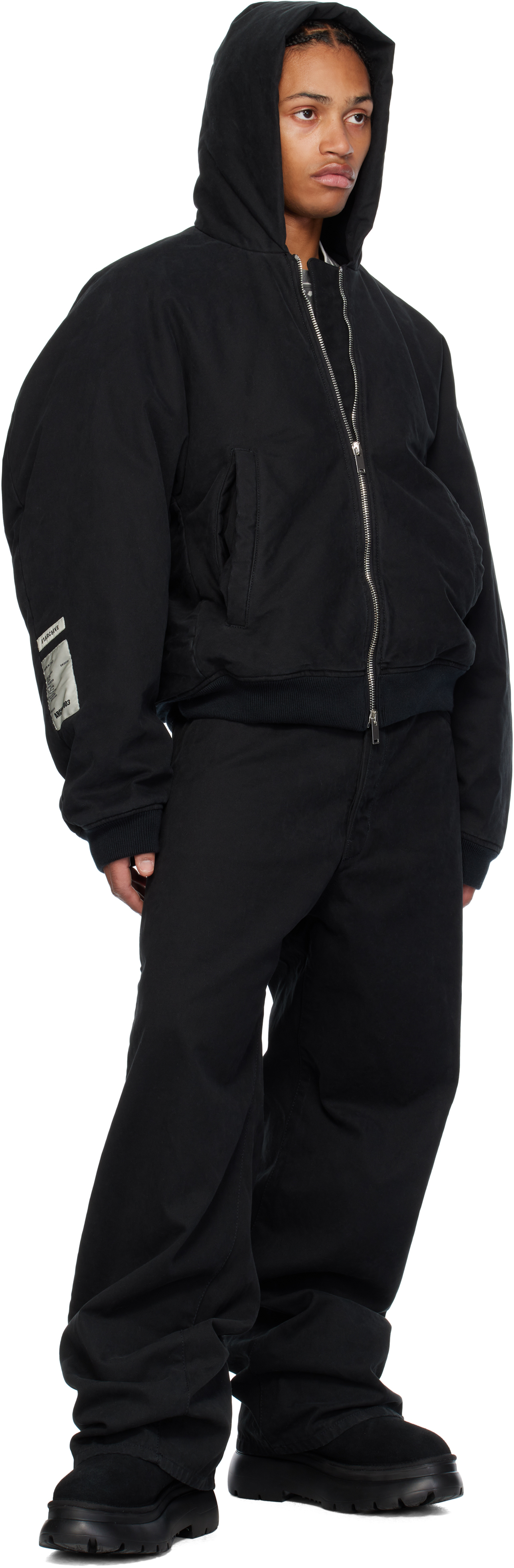 B1ARCHIVE Black Workwear Seamless Hooded Zip Up Jacket