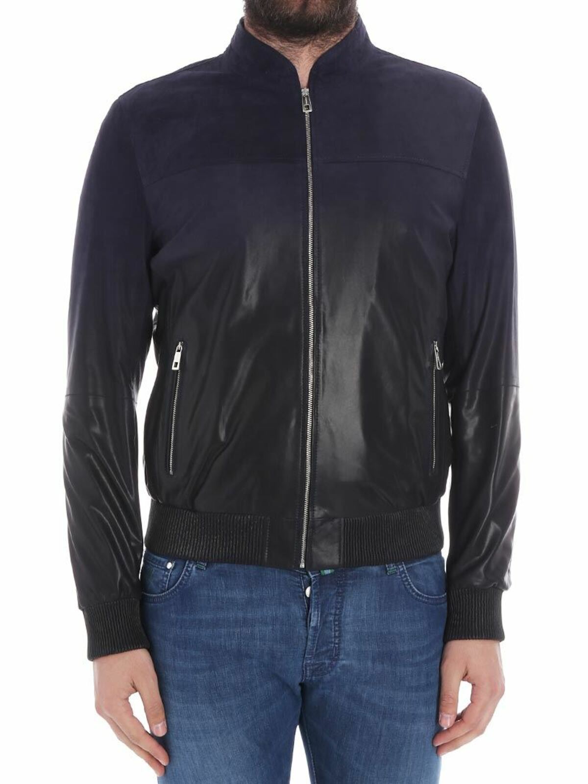 Blue leather and suede jacket