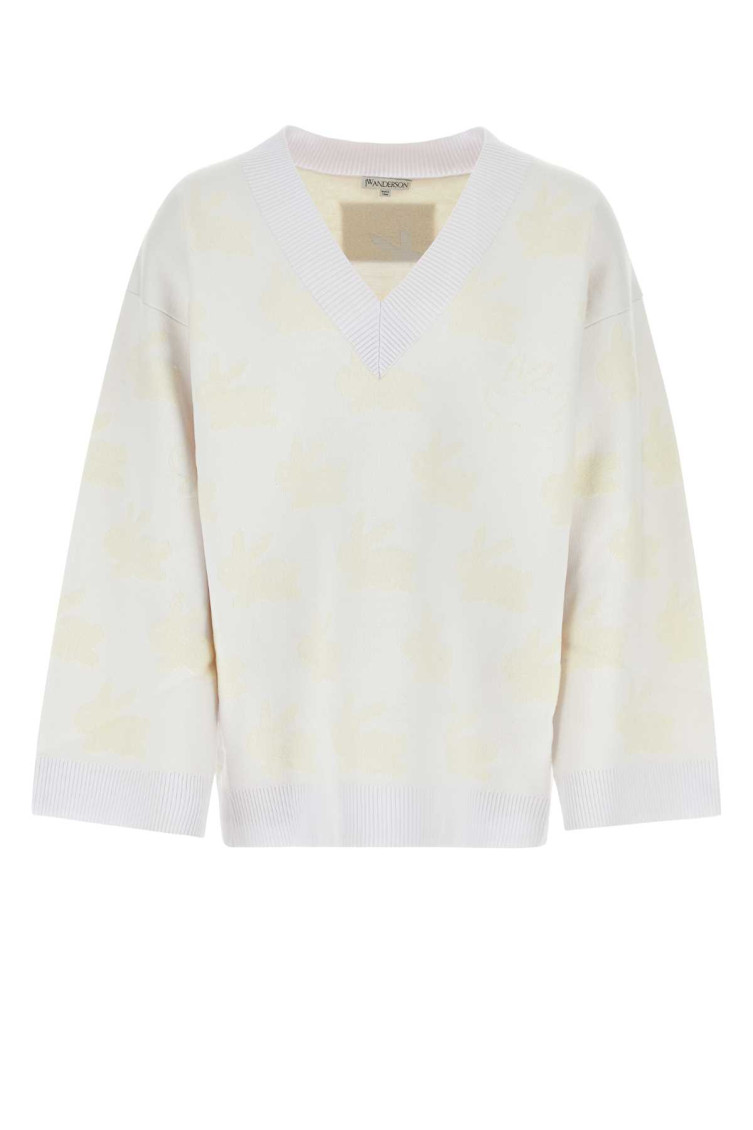 Bunny-print V-neck jumper - White
