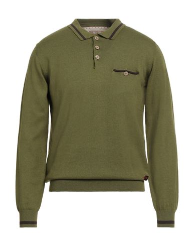 Man Sweater Military green Size L Cotton, Wool