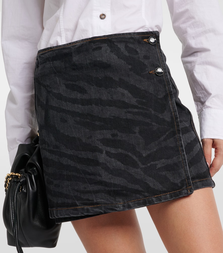 High-rise denim wrap skirt