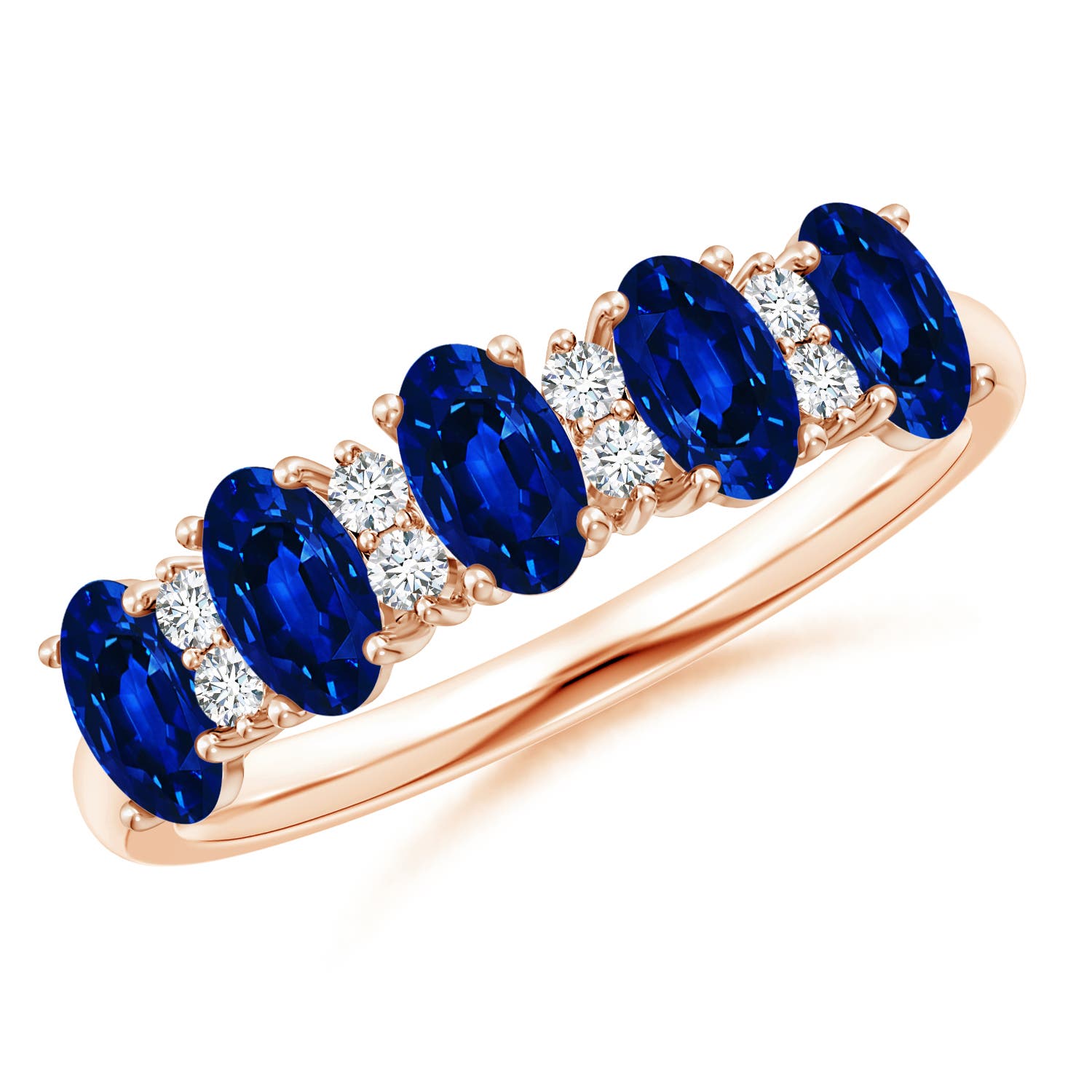 Angara 1.5 Carats Lab-Grown Five Stone Blue Sapphire and Diamond Wedding Ring in 18K Rose Gold