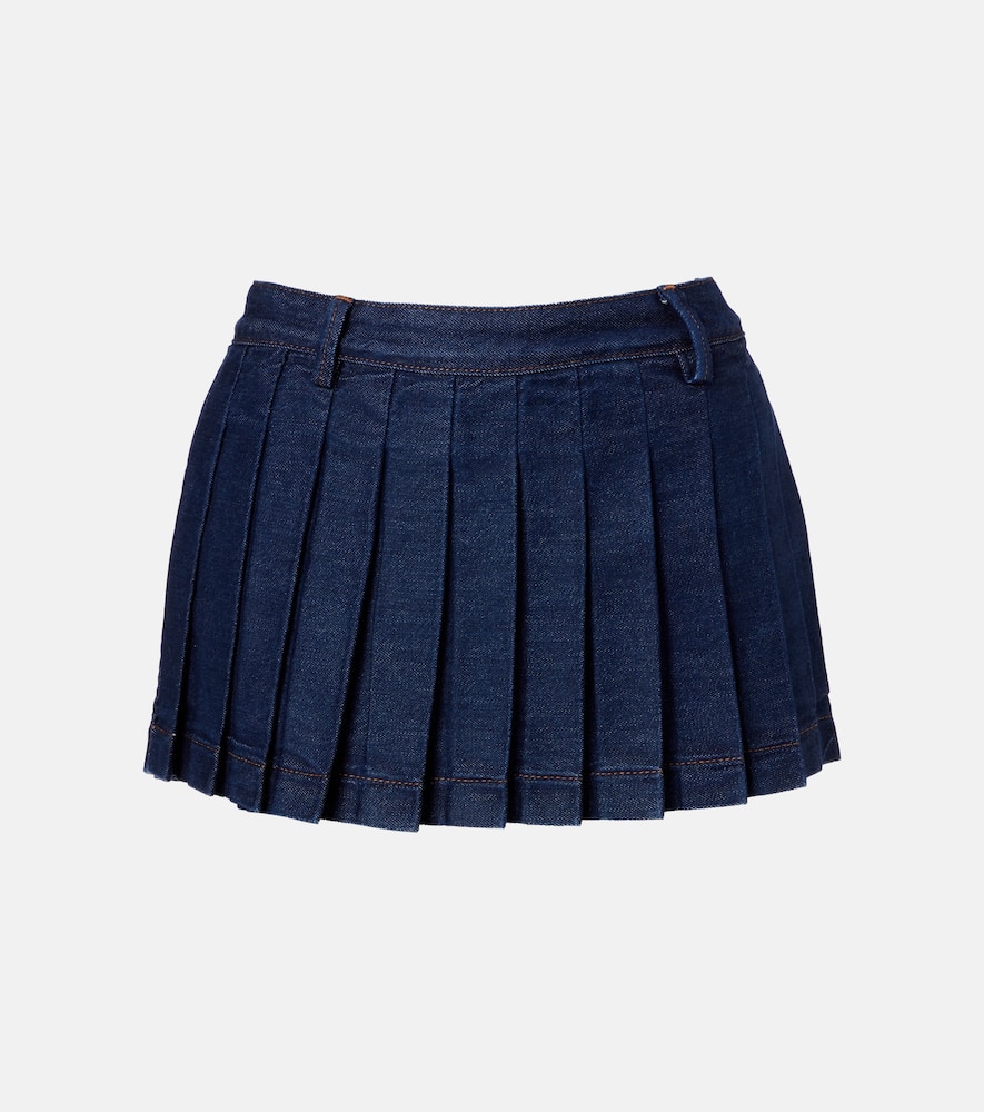 Pleated low-rise denim miniskirt