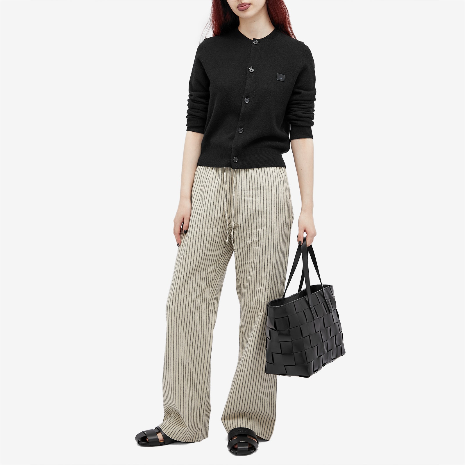 Women's Linen Stripe Drawstring Pant in Stone Stripe