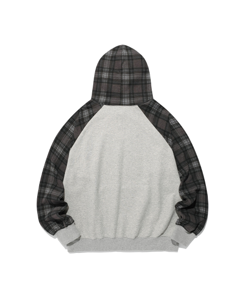 STAR LOGO CHECK RAGLAN HOODIE_GREY