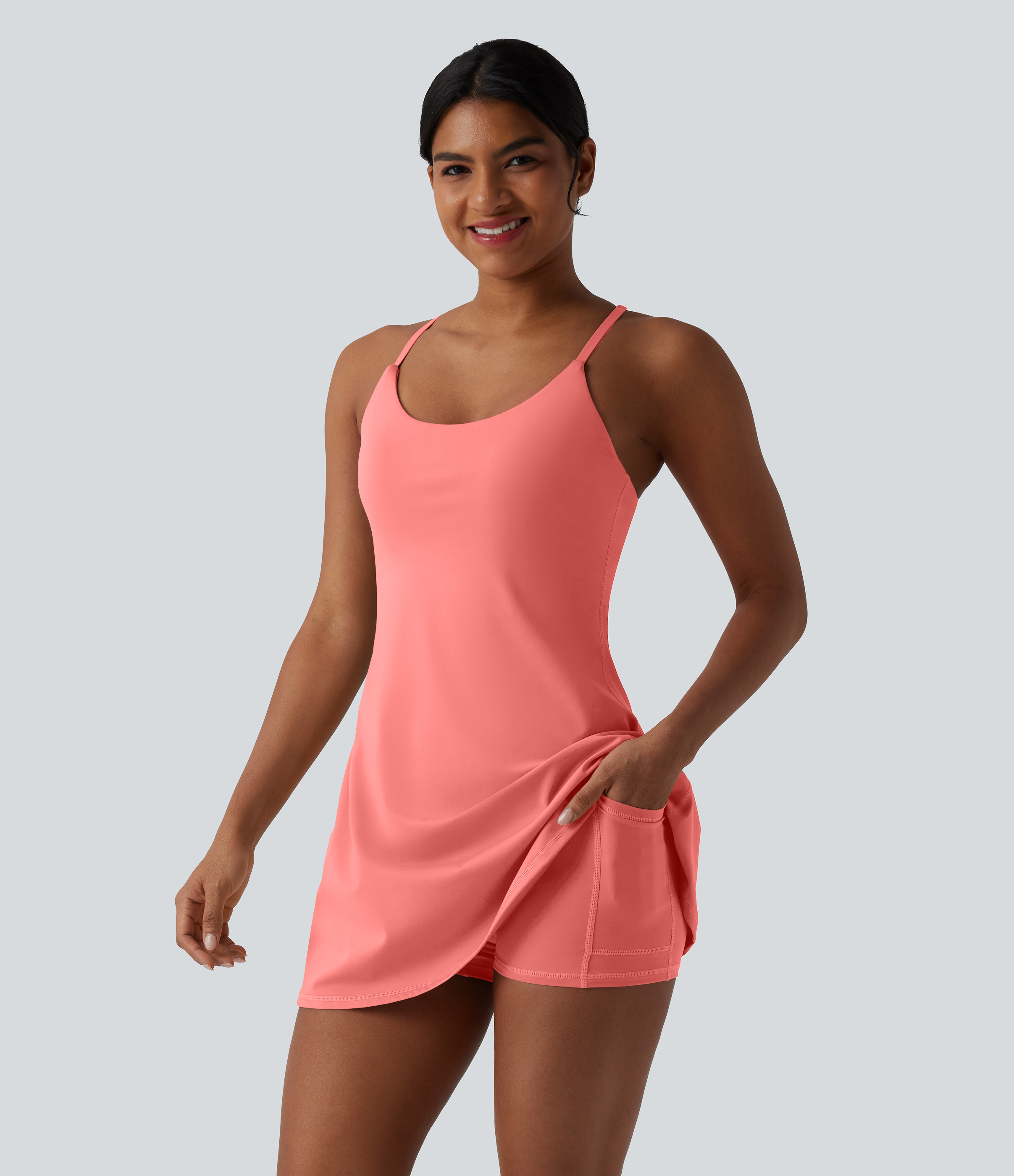 Softlyzero™ Plush Tummy Control Active Dress with Pockets-Easy Peezy Edition Workout Dress - Shell Pink