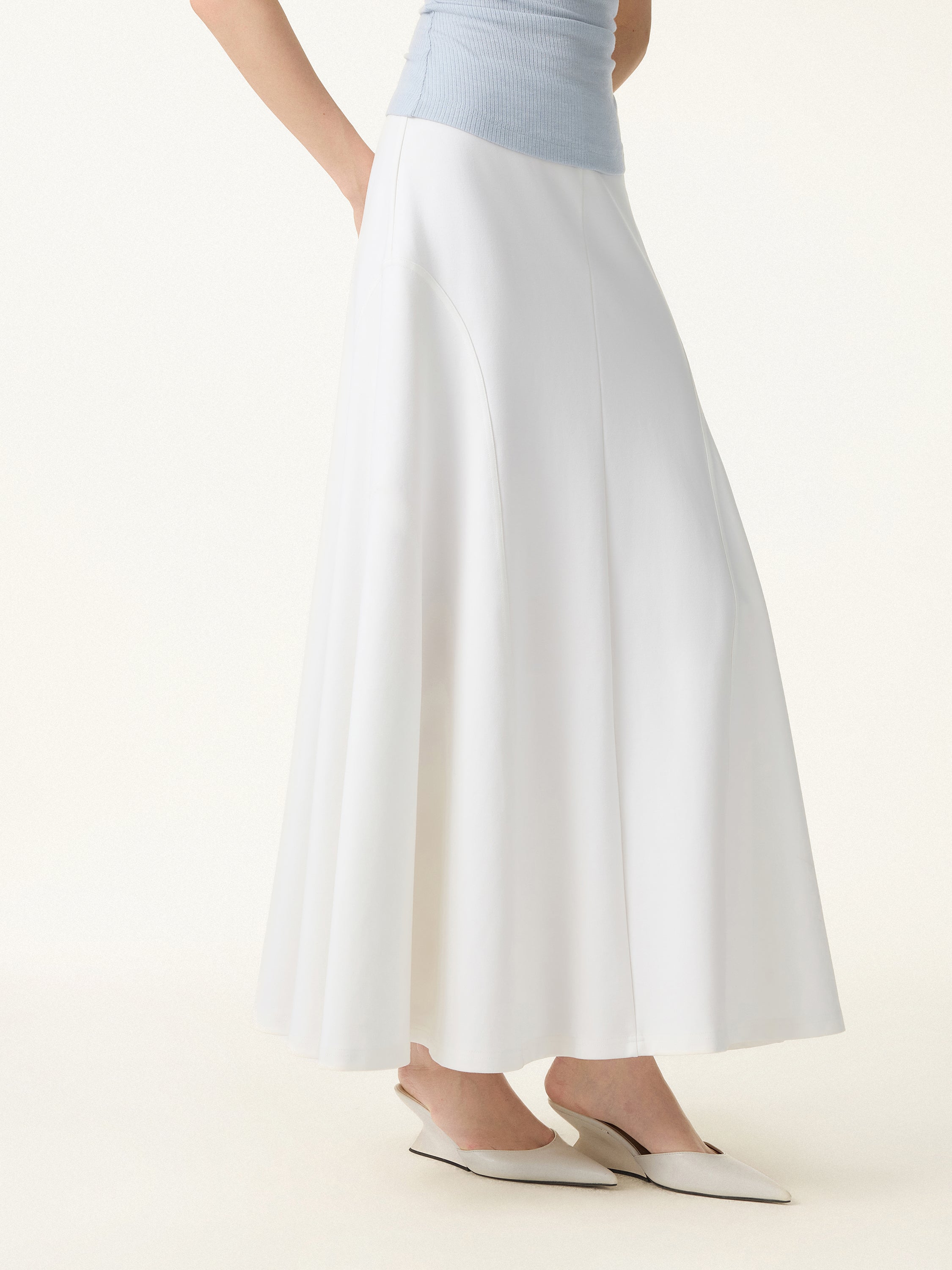 Wrinkle-Resistant A-Line Flared Maxi Skirt - White