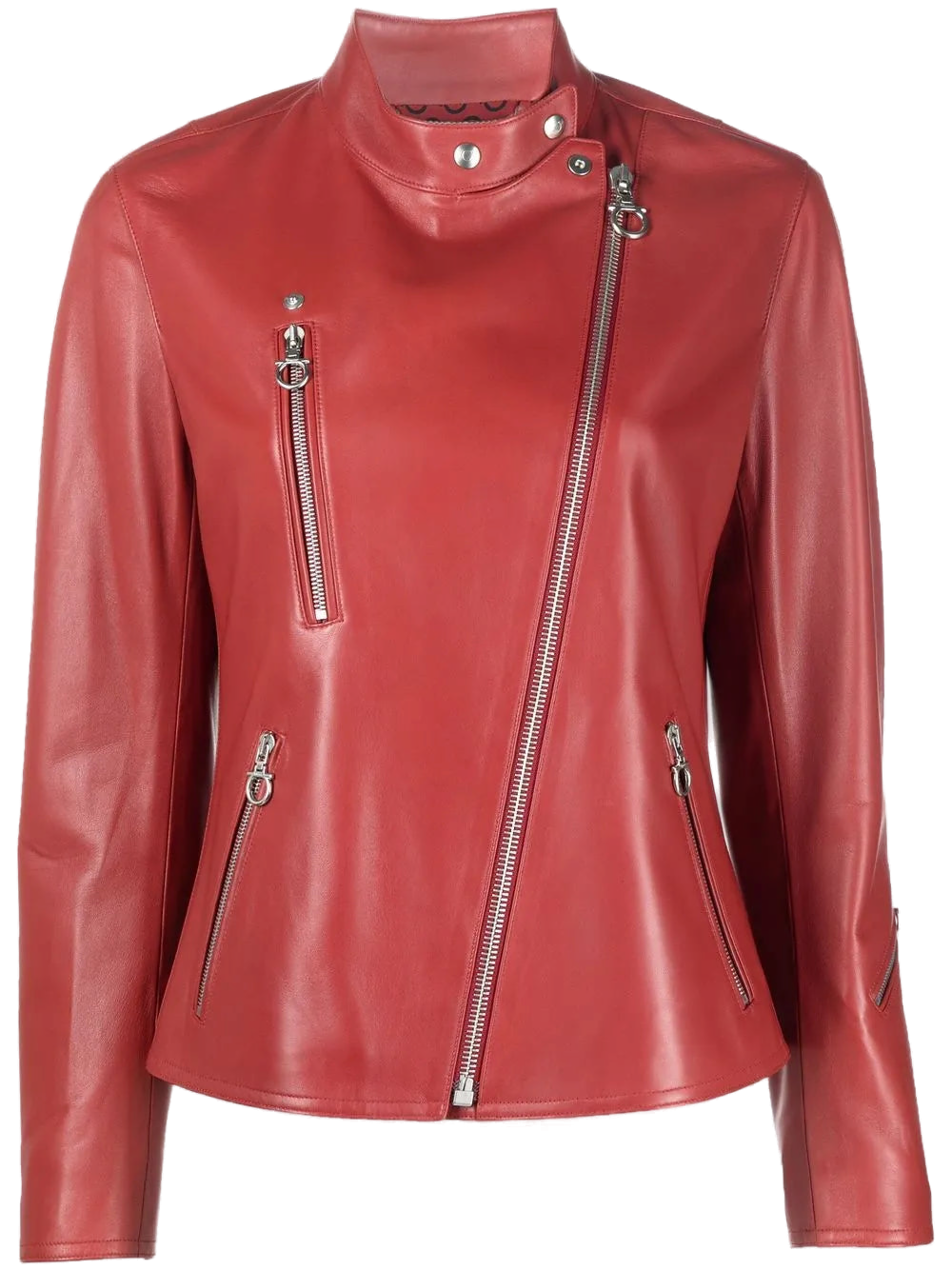 Nappa Leather High-Neck Jacket — Red