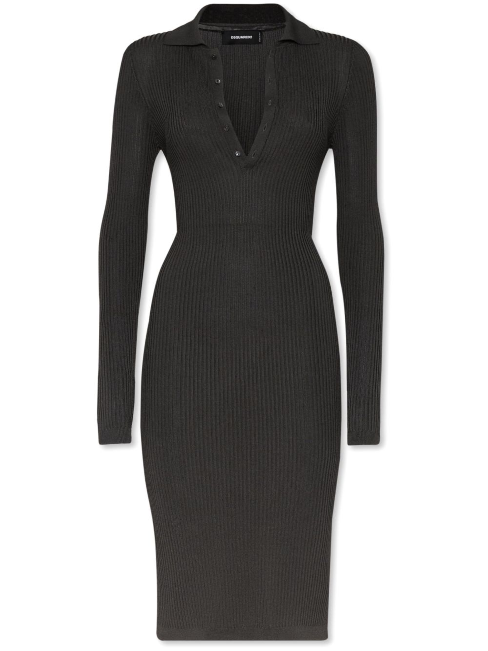Fine-ribbed midi dress - Grey