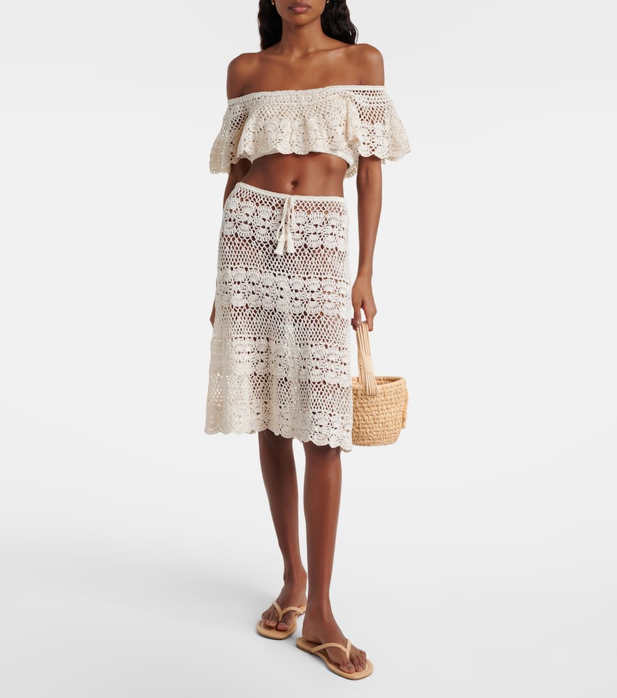 Filigree crochet off-shoulder cotton crop top