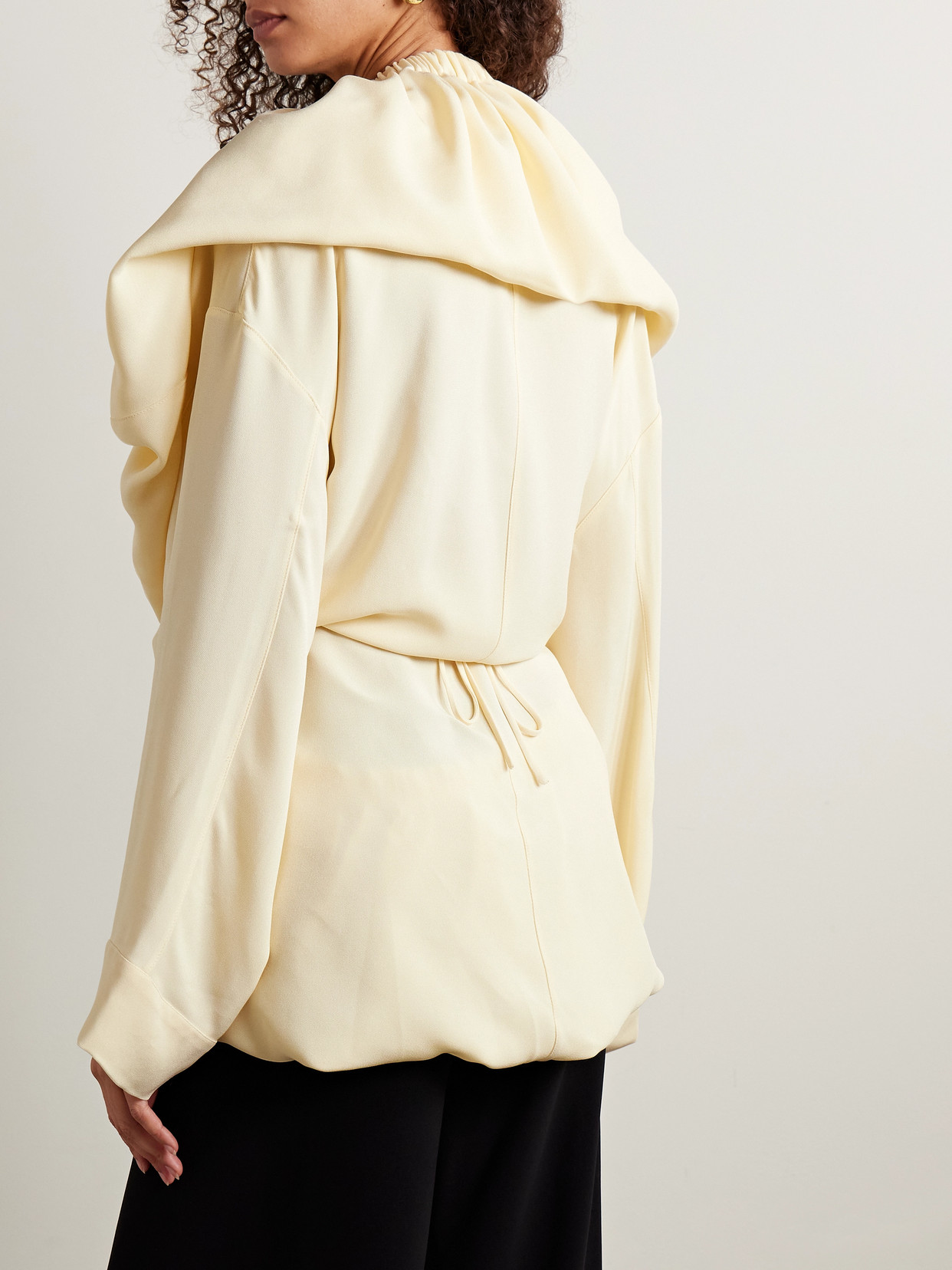 Sata Draped Gathered Wool And Silk-blend Crepe Wrap Blouse - Ivory